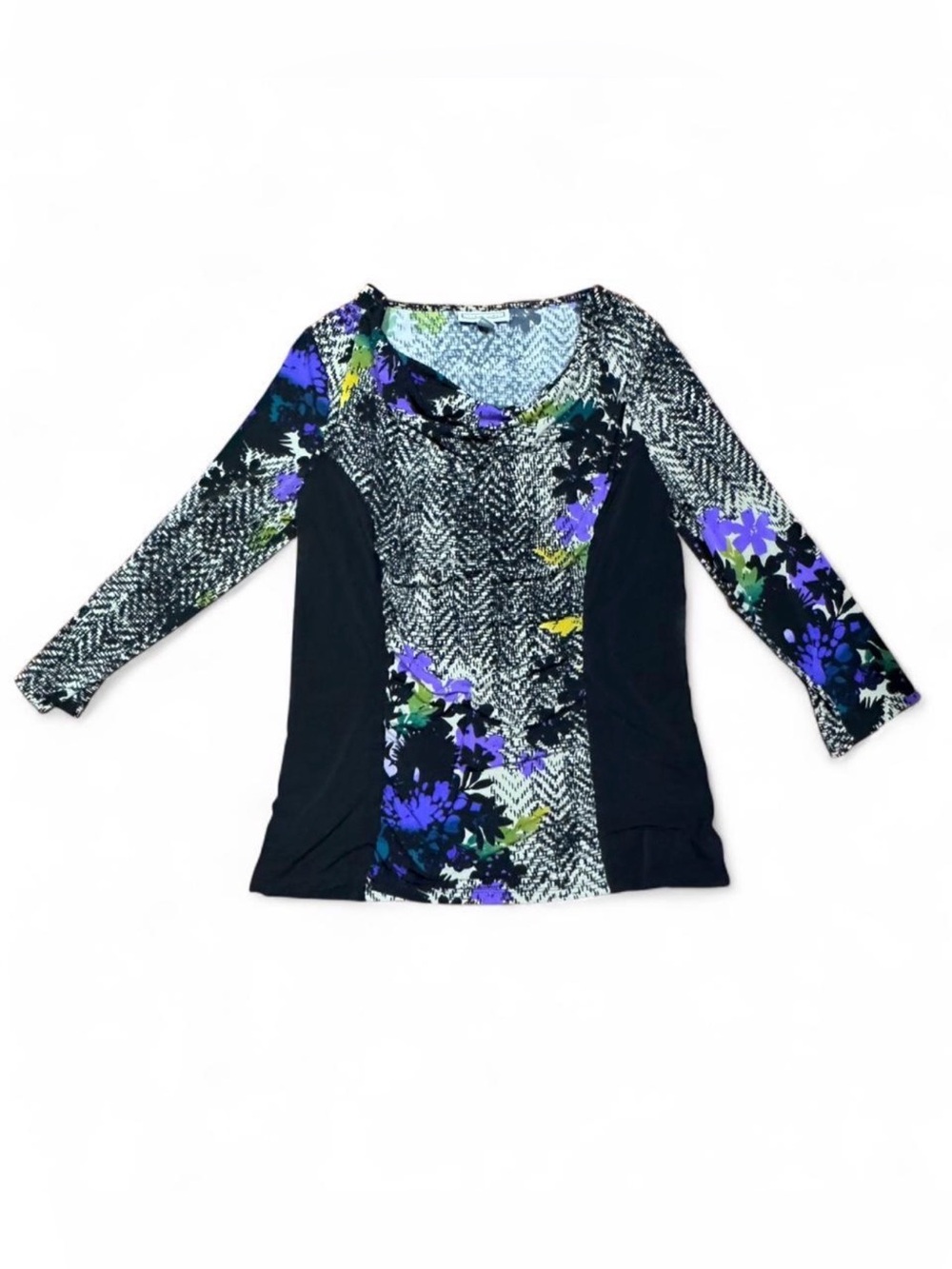 Dana Buchman Black Scoop Neck Mixed-Print Top